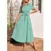 imagePRETTYGARDEN Womens Summer Maxi Button Up Shirt Dress 2026 Short Sleeve Striped A Line Long Flowy Elegant Spring DressesGreen Striped