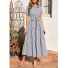 imagePRETTYGARDEN Womens Summer Maxi Button Up Shirt Dress 2026 Short Sleeve Striped A Line Long Flowy Elegant Spring DressesGrey Striped