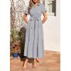 imagePRETTYGARDEN Womens Summer Maxi Button Up Shirt Dress 2026 Short Sleeve Striped A Line Long Flowy Elegant Spring DressesGrey Striped