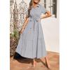 imagePRETTYGARDEN Womens Summer Maxi Button Up Shirt Dress 2026 Short Sleeve Striped A Line Long Flowy Elegant Spring DressesGrey Striped