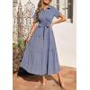 imagePRETTYGARDEN Womens Summer Maxi Button Up Shirt Dress 2026 Short Sleeve Striped A Line Long Flowy Elegant Spring DressesNavy Blue Striped