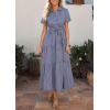 imagePRETTYGARDEN Womens Summer Maxi Button Up Shirt Dress 2026 Short Sleeve Striped A Line Long Flowy Elegant Spring DressesNavy Blue Striped