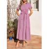 imagePRETTYGARDEN Womens Summer Maxi Button Up Shirt Dress 2026 Short Sleeve Striped A Line Long Flowy Elegant Spring DressesRose Red Striped