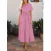 imagePRETTYGARDEN Womens Summer Maxi Button Up Shirt Dress 2026 Short Sleeve Striped A Line Long Flowy Elegant Spring DressesRose Red Striped