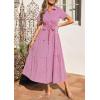 imagePRETTYGARDEN Womens Summer Maxi Button Up Shirt Dress 2026 Short Sleeve Striped A Line Long Flowy Elegant Spring DressesRose Red Striped