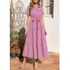 imagePRETTYGARDEN Womens Summer Maxi Button Up Shirt Dress 2026 Short Sleeve Striped A Line Long Flowy Elegant Spring DressesRose Red Striped