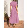 imagePRETTYGARDEN Womens Summer Maxi Button Up Shirt Dress 2026 Short Sleeve Striped A Line Long Flowy Elegant Spring DressesRose Red Striped