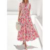 imagePRETTYGARDEN Womens Summer Maxi Dresses Boho Floral Short Sleeve V Neck Casual Wedding Guest 2026 Beach Vacation OutfitsFloral Orange Pink Red