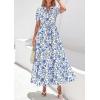 imagePRETTYGARDEN Womens Summer Maxi Dresses Boho Floral Short Sleeve V Neck Casual Wedding Guest 2026 Beach Vacation OutfitsFloral White Blue