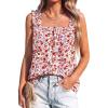 imagePRETTYGARDEN Boho Floral Tank Tops for Women Shirred Straps Pleated Summer Casual Sleeveless Shirts Tops Beach BlousesWhite Red Floral