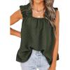 imagePRETTYGARDEN Boho Floral Tank Tops for Women Shirred Straps Pleated Summer Casual Sleeveless Shirts Tops Beach BlousesXarmy Green