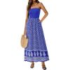 imagePRETTYGARDEN Summer Dresses for Women 2026 Floral Patchwork Strapless Tube Long Flowy Dress Beach Vacation ClothesFloral Royal Blue White
