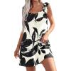 imagePRETTYGARDEN Sundresses for Women 2026 Boho Floral Summer Dresses Ruffle Cap Sleeve Short A Line Mini Beach Vacation DressWhite Black Floal