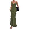 imagePRETTYGARDEN Women 2026 Wedding Guest Cocktail Maxi Dress Spaghetti Strap Sleeveless V Neck Bodycon Mesh Party Summer OutfitsArmy Green