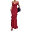 imagePRETTYGARDEN Women 2026 Wedding Guest Cocktail Maxi Dress Spaghetti Strap Sleeveless V Neck Bodycon Mesh Party Summer OutfitsRed