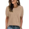 imagePRETTYGARDEN Womens 2026 Spring Short Sleeve Sweater Knit Going Out Tops Work Shirts Trendy Summer Business Casual OutfitsKhaki