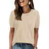 imagePRETTYGARDEN Womens 2026 Spring Short Sleeve Sweater Knit Going Out Tops Work Shirts Trendy Summer Business Casual OutfitsLight Khaki