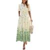 imagePRETTYGARDEN Womens Boho Floral Maxi Dress Summer 2026 Short Sleeve Tie V Neck Spring Wedding Guest Flowy Beach Sun DressesApricot Green Floral