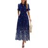 imagePRETTYGARDEN Womens Boho Floral Maxi Dress Summer 2026 Short Sleeve Tie V Neck Spring Wedding Guest Flowy Beach Sun DressesNavy Blue White Floral