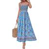 imagePRETTYGARDEN Womens Floral Maxi Dress Boho Casual 2026 Summer Spaghetti Strap Smocked Sleeveless Flowy Beach Vacation DressesSky Blue
