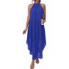 imagePRETTYGARDEN Womens Flowy Maxi Dresses Summer 2026 Halter Sleeveless Long Asymmetrical Spring Dress Beach Vacation SundressBlue