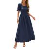 imagePRETTYGARDEN Womens Maxi Smocked Eyelet Dress Summer 2026 Short Puff Sleeve Long Flowy Boho Beach Party Sun Dresses PocketsNavy Blue