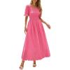 imagePRETTYGARDEN Womens Maxi Smocked Eyelet Dress Summer 2026 Short Puff Sleeve Long Flowy Boho Beach Party Sun Dresses PocketsPink