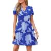 imagePRETTYGARDEN Womens Summer Floral Mini Dress 2026 Trendy Ruffle Short Sleeve V Neck Flowy A Line Short Beach DressesRoyal Blue Floral