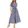 imagePRETTYGARDEN Womens Summer Maxi Button Up Shirt Dress 2026 Short Sleeve Striped A Line Long Flowy Elegant Spring DressesNavy Blue Striped