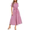 imagePRETTYGARDEN Womens Summer Maxi Button Up Shirt Dress 2026 Short Sleeve Striped A Line Long Flowy Elegant Spring DressesRose Red Striped