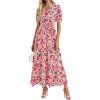 imagePRETTYGARDEN Womens Summer Maxi Dresses Boho Floral Short Sleeve V Neck Casual Wedding Guest 2026 Beach Vacation OutfitsFloral Orange Pink Red