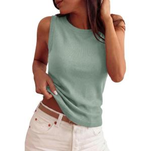 imagePRETTYGARDEN Sleeveless Sweater Tops for Women 2026 Summer Dressy Ribbed Tank Tops Spring Business Casual Work Shirts BlousesSage Green