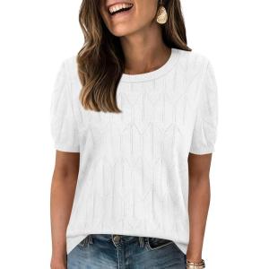 imagePRETTYGARDEN Womens 2026 Spring Short Sleeve Sweater Knit Going Out Tops Work Shirts Trendy Summer Business Casual OutfitsWhite