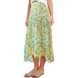 imagePRETTYGARDEN Womens Ditzy Floral Print Midi Skirt Boho Elastic High Waist Long Skirts for Women Trendy High Low HemQwhite Green
