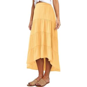 imagePRETTYGARDEN Womens Ditzy Floral Print Midi Skirt Boho Elastic High Waist Long Skirts for Women Trendy High Low HemSyellow