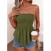 imagePRETTYGARDEN Peplum Tube Tops for Women Trendy Summer Going Out 2026 Spring Strapless Bandeau Smocked Flowy Babydoll ShirtsArmy Green