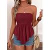 imagePRETTYGARDEN Peplum Tube Tops for Women Trendy Summer Going Out 2026 Spring Strapless Bandeau Smocked Flowy Babydoll ShirtsBurgundy