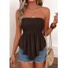 imagePRETTYGARDEN Peplum Tube Tops for Women Trendy Summer Going Out 2026 Spring Strapless Bandeau Smocked Flowy Babydoll ShirtsDark Brown