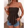 imagePRETTYGARDEN Peplum Tube Tops for Women Trendy Summer Going Out 2026 Spring Strapless Bandeau Smocked Flowy Babydoll ShirtsDark Brown