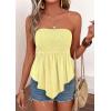 imagePRETTYGARDEN Peplum Tube Tops for Women Trendy Summer Going Out 2026 Spring Strapless Bandeau Smocked Flowy Babydoll ShirtsYellow