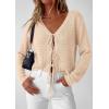 imagePRETTYGARDEN Womens Tie Front Cardigan 2026 Summer Boho Crochet Knit Cover Up Beach Vacation Hollow Out Lightweight TopsBeige