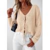 imagePRETTYGARDEN Womens Tie Front Cardigan 2026 Summer Boho Crochet Knit Cover Up Beach Vacation Hollow Out Lightweight TopsBeige