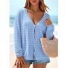 imagePRETTYGARDEN Womens Tie Front Cardigan 2026 Summer Boho Crochet Knit Cover Up Beach Vacation Hollow Out Lightweight TopsLight Blue