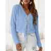 imagePRETTYGARDEN Womens Tie Front Cardigan 2026 Summer Boho Crochet Knit Cover Up Beach Vacation Hollow Out Lightweight TopsLight Blue