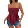 imagePRETTYGARDEN Peplum Tube Tops for Women Trendy Summer Going Out 2026 Spring Strapless Bandeau Smocked Flowy Babydoll ShirtsBurgundy