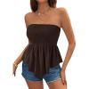 imagePRETTYGARDEN Peplum Tube Tops for Women Trendy Summer Going Out 2026 Spring Strapless Bandeau Smocked Flowy Babydoll ShirtsDark Brown