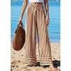image:imagePRETTYGARDEN Womens Palazzo Pants 2026 Summer Striped Wide Leg Trousers Elastic Waist Flowy Lounge Pant PocketsStriped Apricot Red Brown