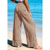 image:imagePRETTYGARDEN Womens Palazzo Pants 2026 Summer Striped Wide Leg Trousers Elastic Waist Flowy Lounge Pant PocketsStriped Apricot Red Brown