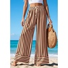 image:imagePRETTYGARDEN Womens Palazzo Pants 2026 Summer Striped Wide Leg Trousers Elastic Waist Flowy Lounge Pant PocketsStriped Apricot Red Brown