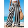 image:imagePRETTYGARDEN Womens Palazzo Pants 2026 Summer Striped Wide Leg Trousers Elastic Waist Flowy Lounge Pant PocketsStriped Black White